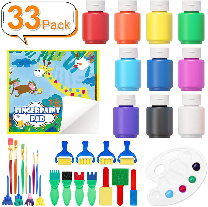 Washable Finger Paint,10 Colors*60ml with tools - Set of 33