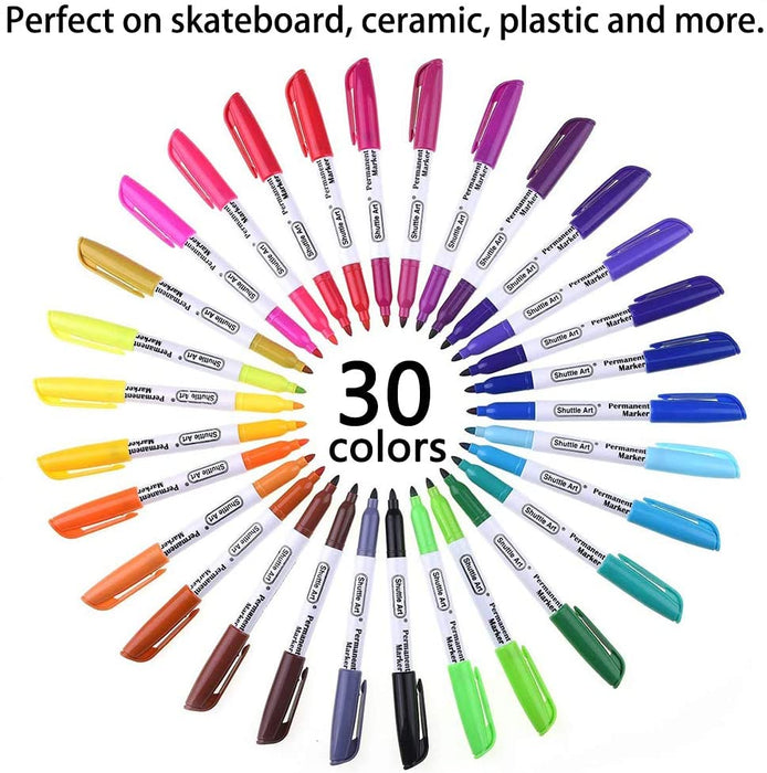 Colored Permanent Markers, Fine Point - Set of 30