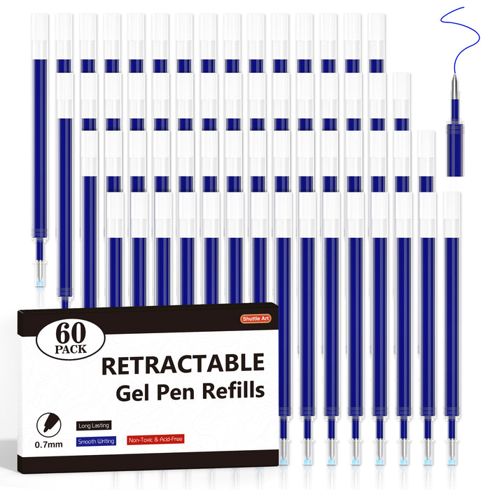 Retractable Gel Pen Refills - Set of 60 Pack Blue