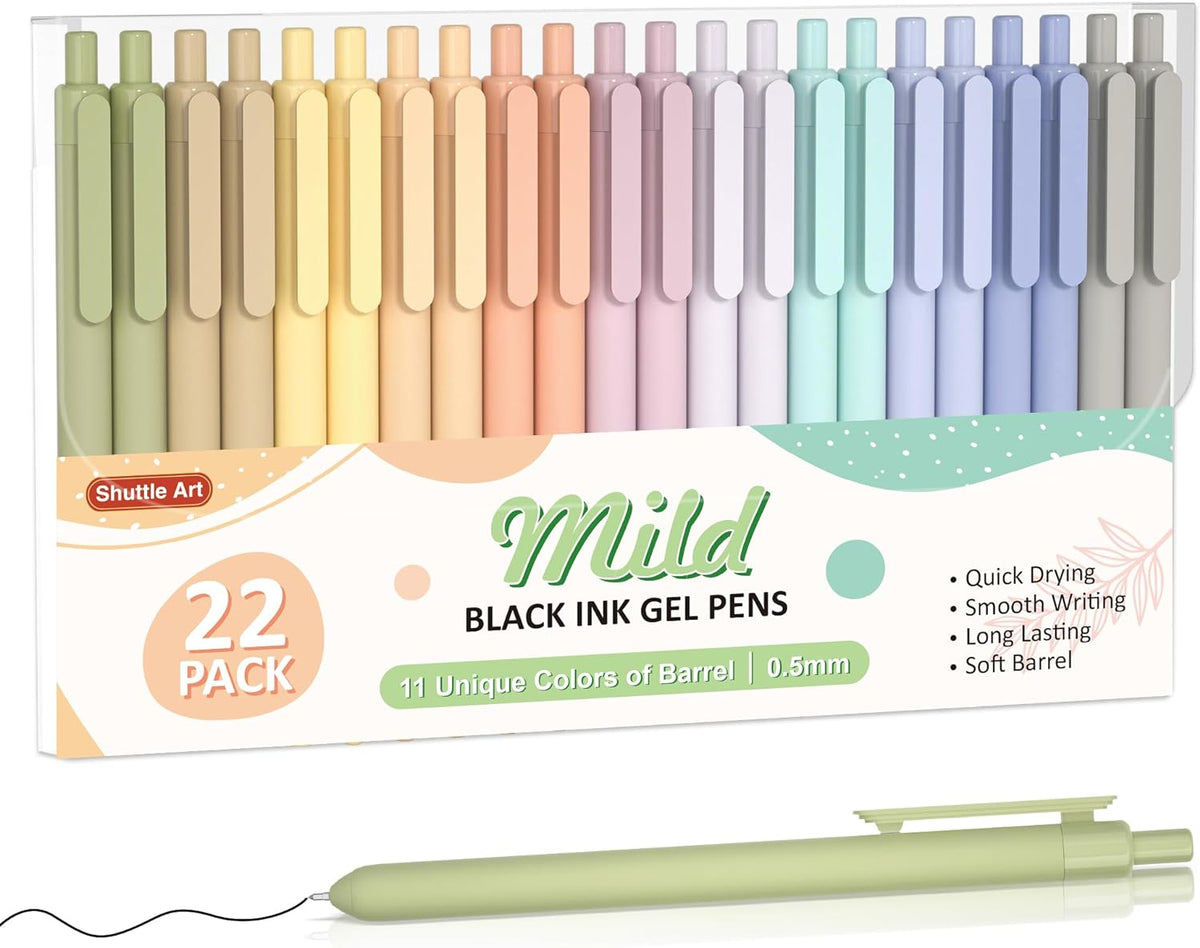 Pastel Black Ink Gel Pens - Set of 11