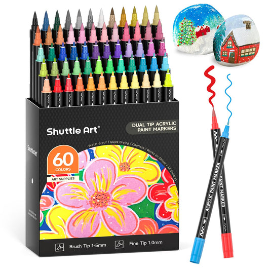 Acrylic Paint Brush Markers, Dual Tip-Set of 60