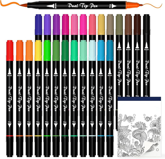 Dual Tip Brush Pens Art Markers Set of 25 Colors