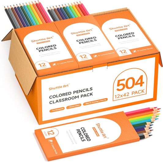 Colored Pencils Bulk, 12 Vibrant Colors, 42 Packs - Set of 504