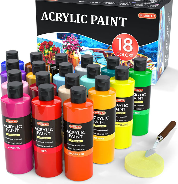Acrylic Paint, 8.12oz/240ml Bottle - Set of 18