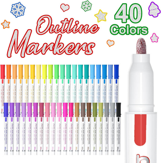 Double Line Outline Markers- 40 Colors