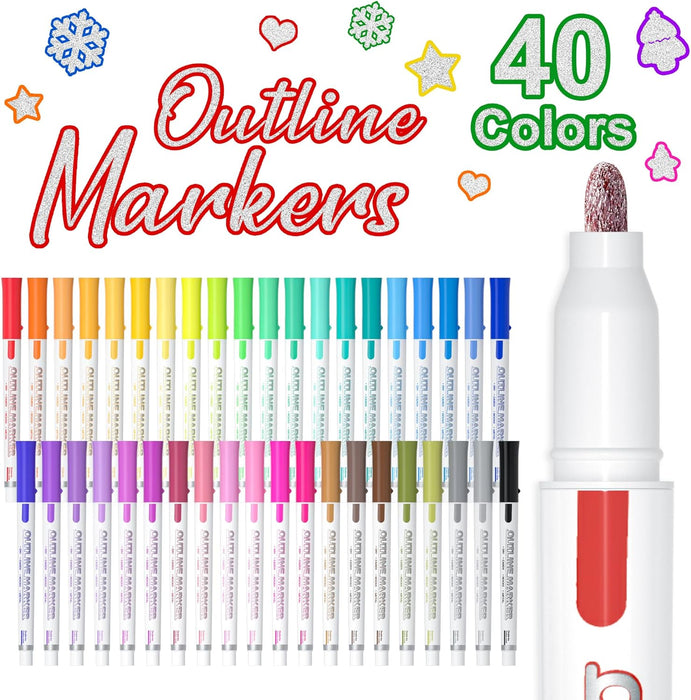 5# DOUBLE LINE Silver Outline Markers DIY Self-Outline Metallic