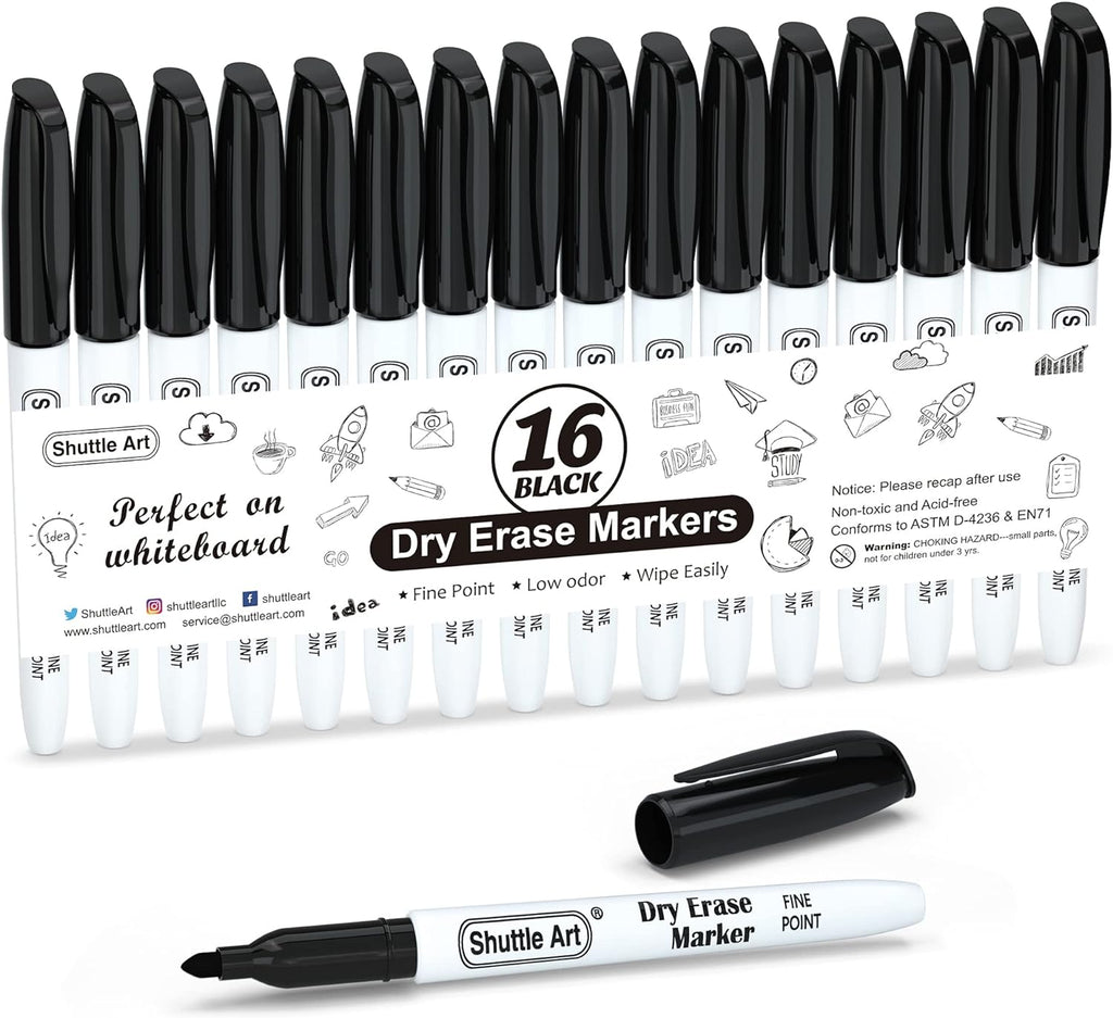 Dry Erase Markers, 16 Pack Black — Shuttle Art