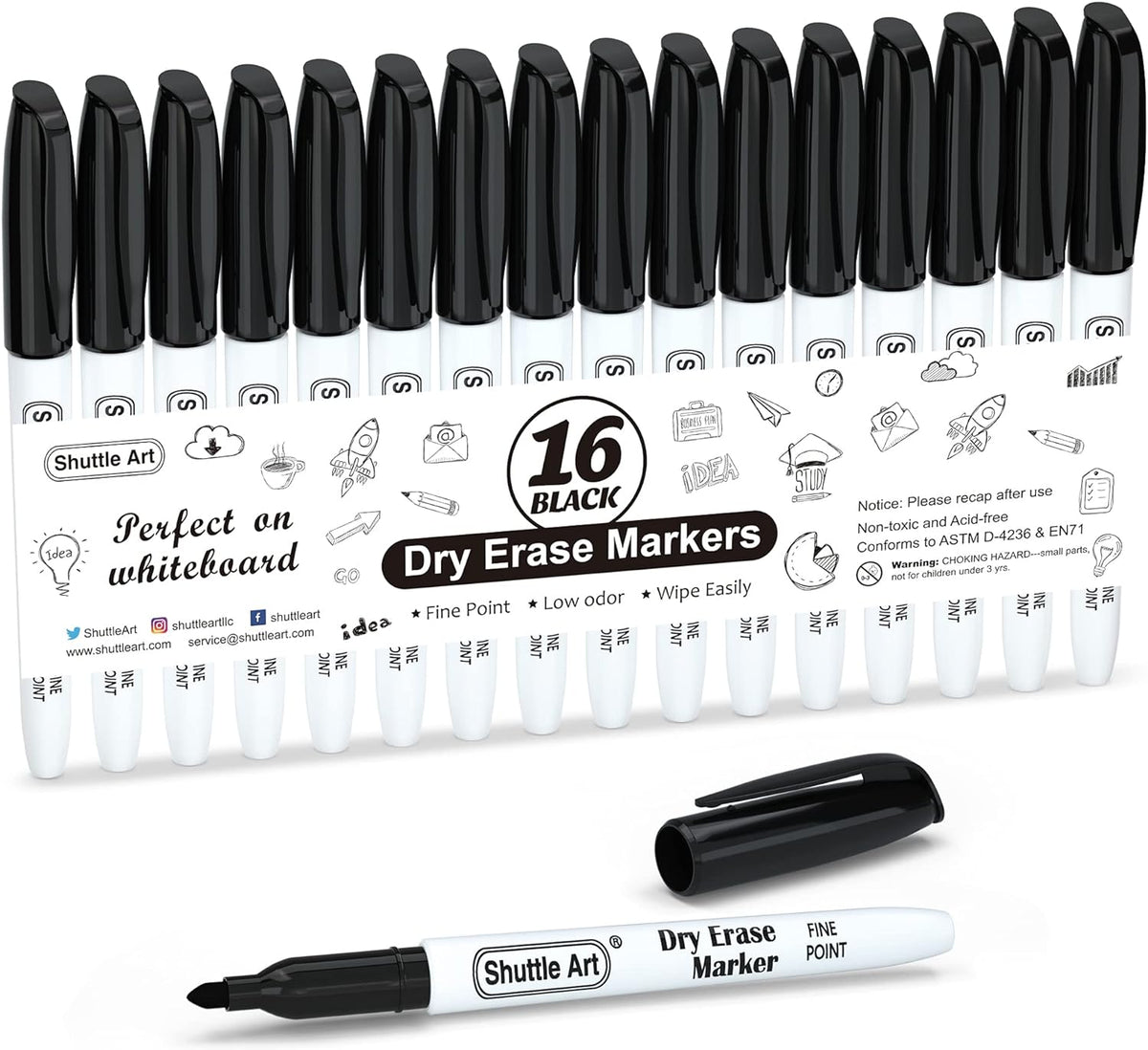 Magnetic Dry Erase Markers Fine Tip Pen, 16-Pack Whiteboard Marker with  Erase for School Office Home 