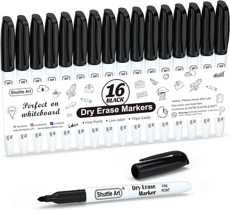 Dry Erase Markers, 16 Pack Black — Shuttle Art