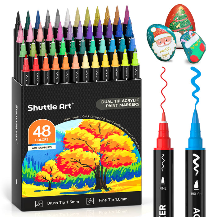 Acrylic Paint Brush Markers, Dual Tip-Set of 48