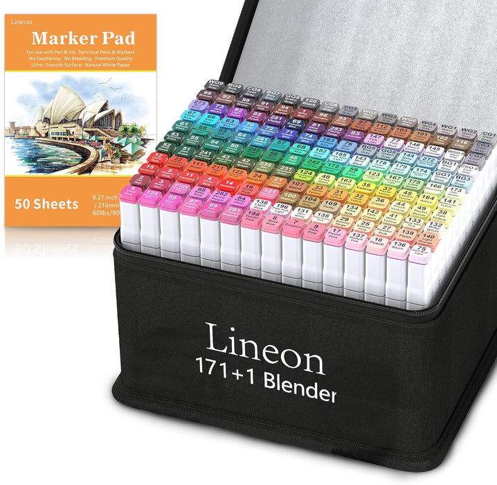 Dual Tip Art Markers - Set of 172 with Marker Pad