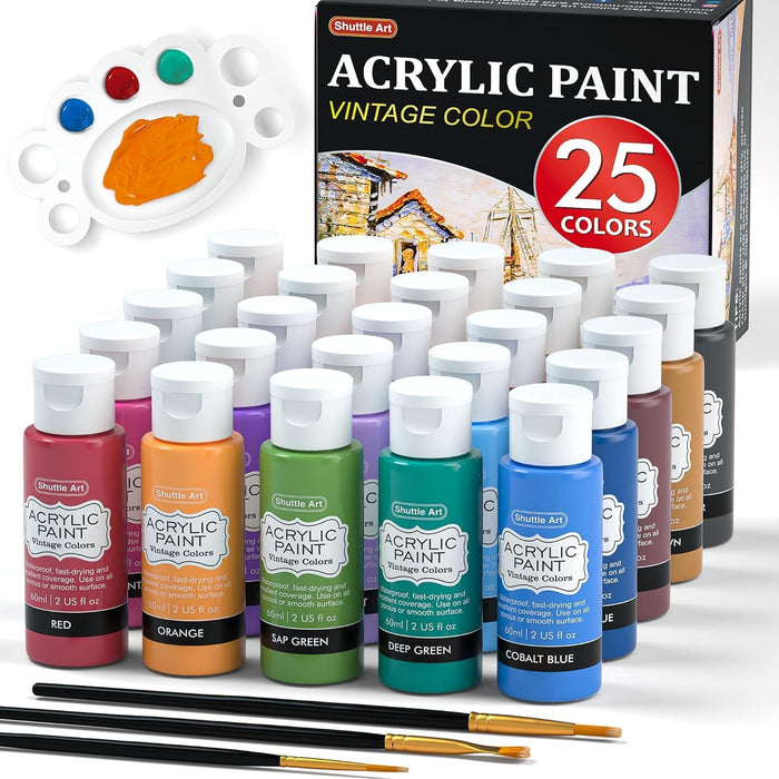 Acrylic Paint, 2oz/60ml Bottles - Set of 25 Vintage Colors