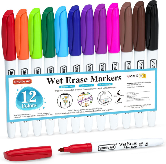 Wet Erase Markers, Fine Tip - Set of 12