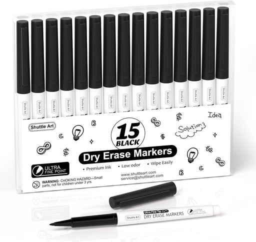 Shuttle Art Wet Erase Markers, 15 Colors 1mm Fine Tip Smudge-Free Markers, Use on Laminated Calendars,Overhead Projectors,Schedules,Whiteboards