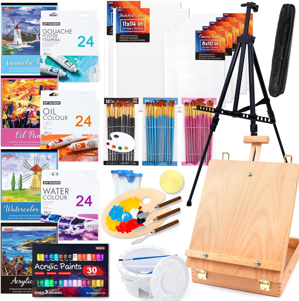 Paint Easel Kids Art Set– 14-Piece Acrylic Painting Kit with 6 Non Toxic  Washabl