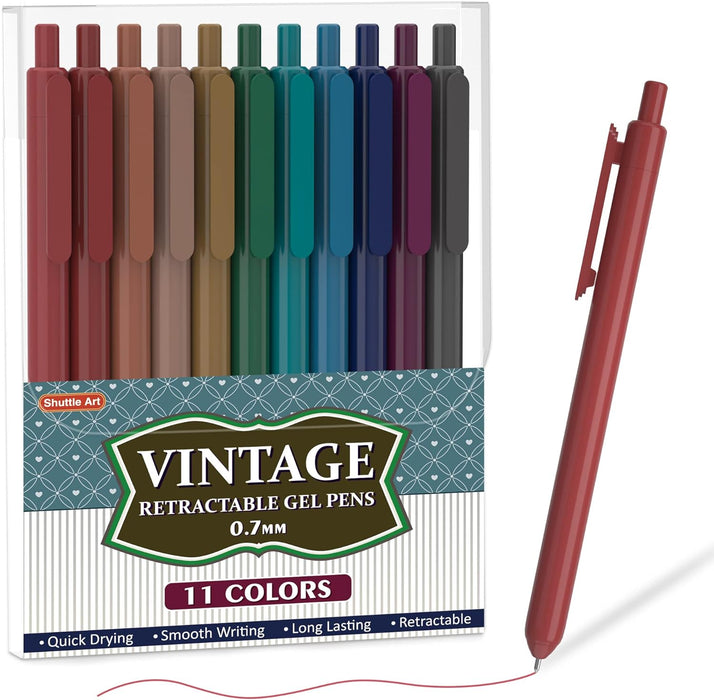 Retractable Gel Pens - Set of 11 Dark Vintage Colors
