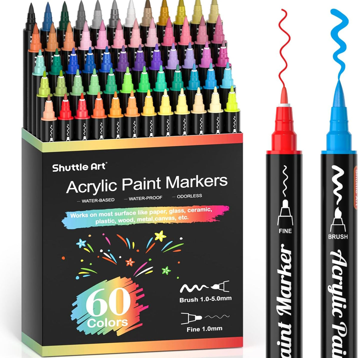 Shuttle Art 48 Colors Dual Tip Acrylic Paint Markers, Brush Tip and Fine  Tip Acrylic Paint Pens for Rock Painting, Ceramic, Wood, Canvas, Plastic
