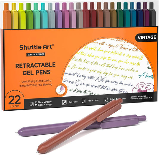 Retractable Gel Pens - Set of 22 Unique Vintage  Colors