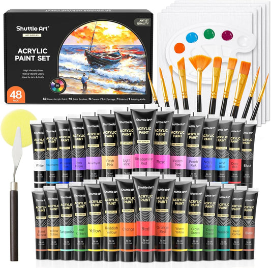 Acrylic Paint, 30*36ml Tubes and 18 tools - Set of 48