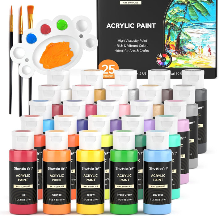 Acrylic Paint, 2oz/60ml Bottles - Set of 25