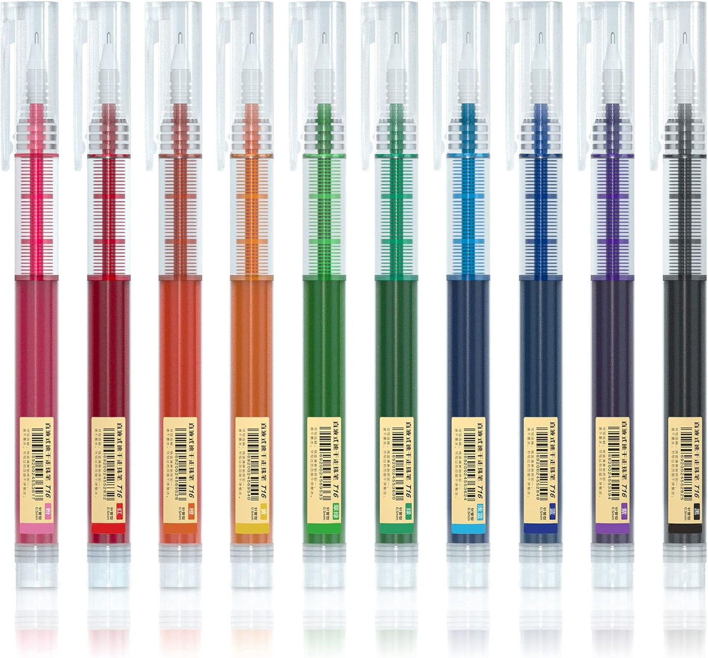 Liquid Ink Rollerball Pens - Set of 10