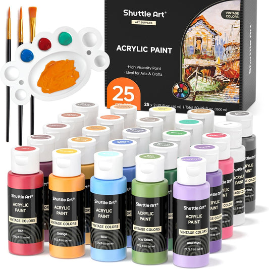 Acrylic Paint, 2oz/60ml Bottles - Set of 25 Vintage Colors