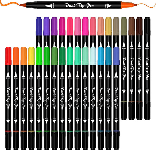 Dual Tip Brush Pens Art Markers - Set of 30 Colors