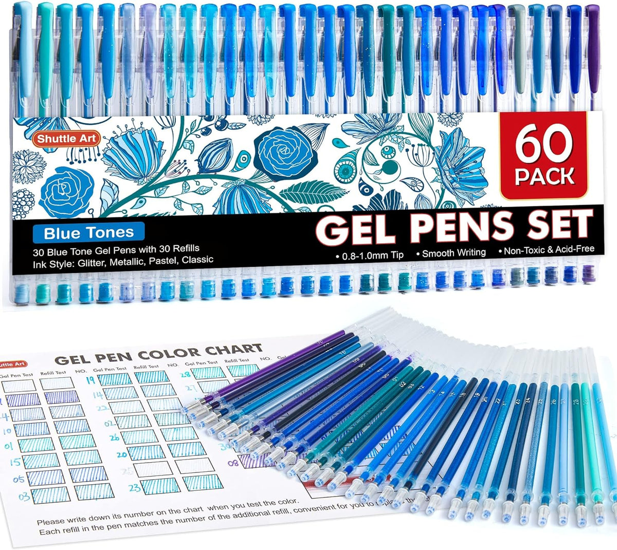 Blue Tone Gel Pens Set of 30 with 30 Refills — Shuttle Art