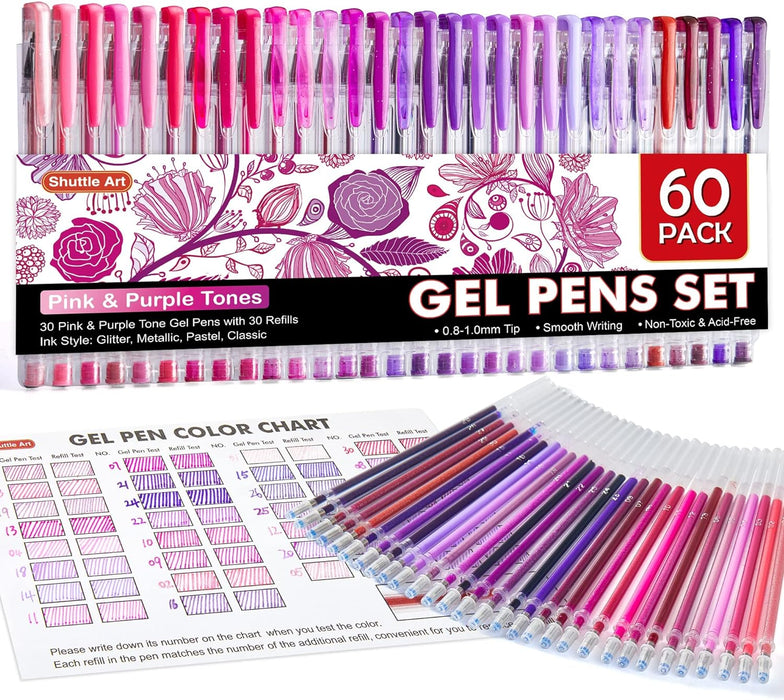 Pink Purple Gel Pens- Set of 30 with 30 Refills