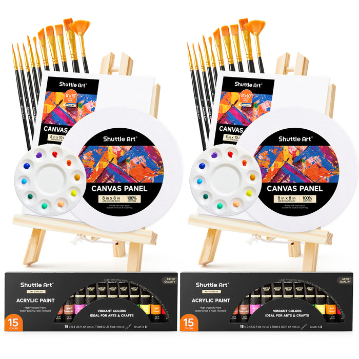 Acrylic Paint Set- 58 Pack with Acrylic Paint, Wooden Easels, Canvas, Brushes