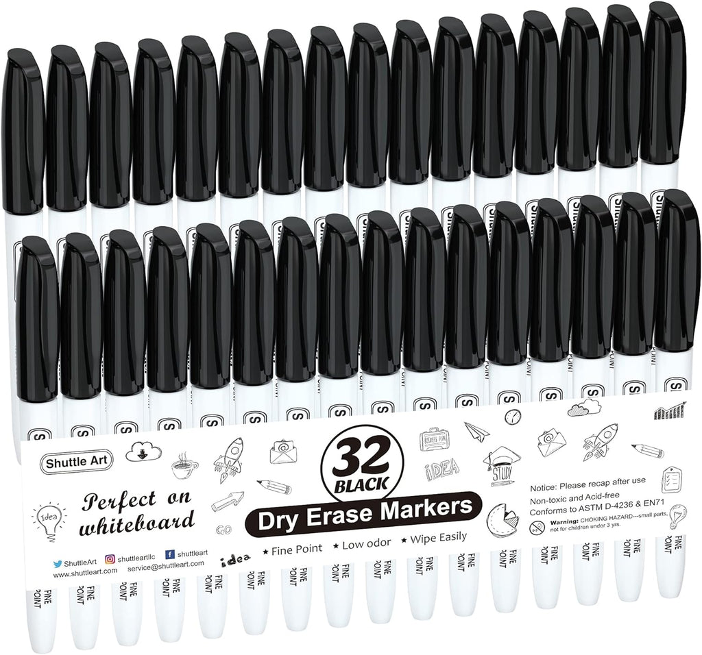 Dry Erase Markers, 32 Black — Shuttle Art