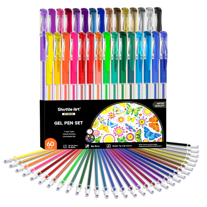 Colored Gel Pen, 30 Colored Gel Pen with 30 Refills - Set of 60