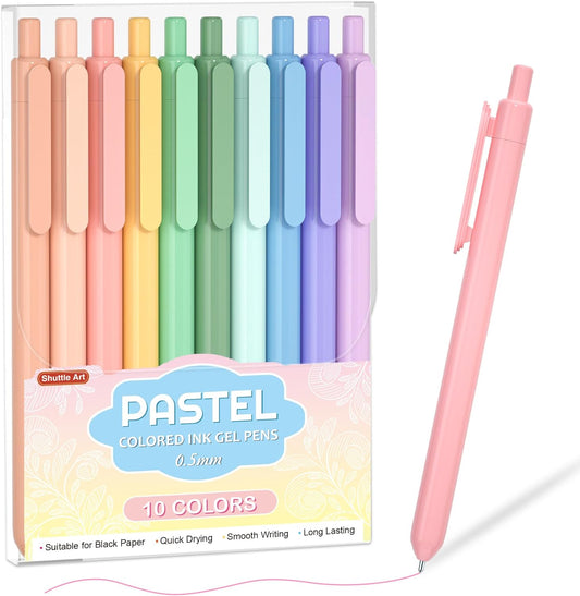 Retractable Gel Pens - Set of 10 Pastel Ink Colors