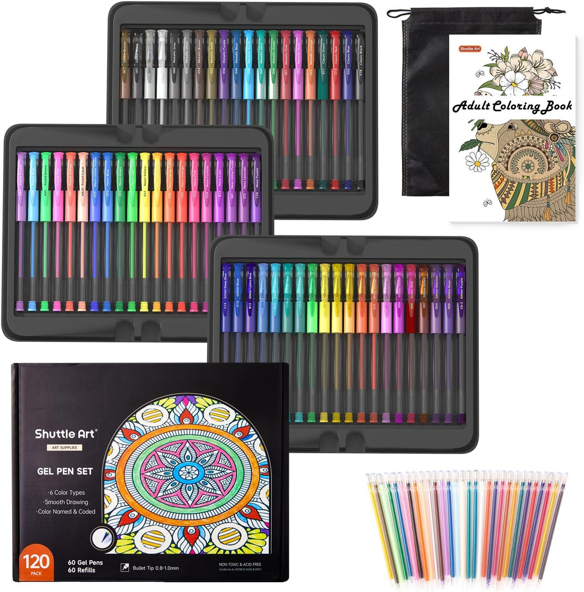 Colored Gel Pens, 60 Colors with 60 Refills - Set of 120 — Shuttle Art
