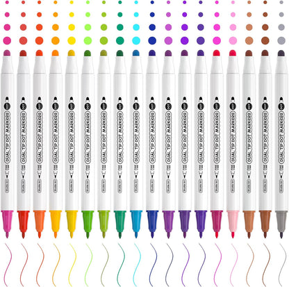 Dual Tip Dot Marker Pens - Set of 18