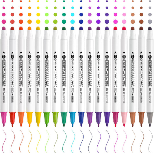 Dual Tip Dot Marker Pens - Set of 18