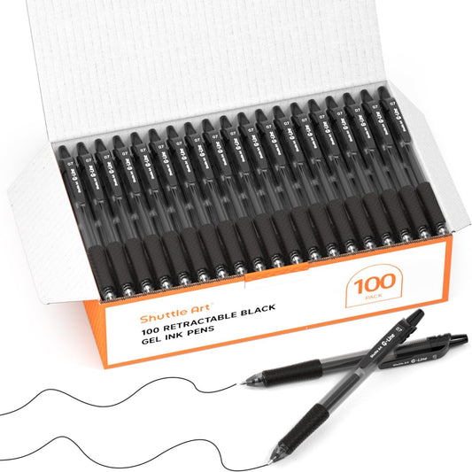 Retractable Black Gel Pens - Set of 100