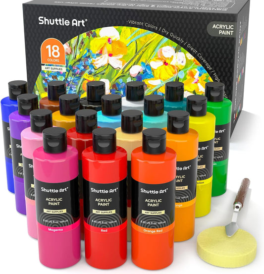 Acrylic Paint, 8.12oz/240ml Bottle - Set of 18