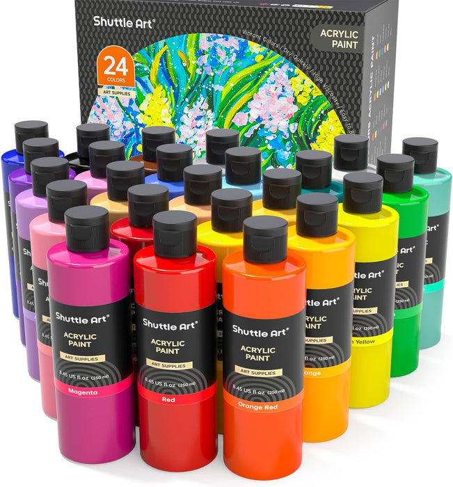 Acrylic Paint Bottle Set - 24 Colors, 250ml/8.45oz Each