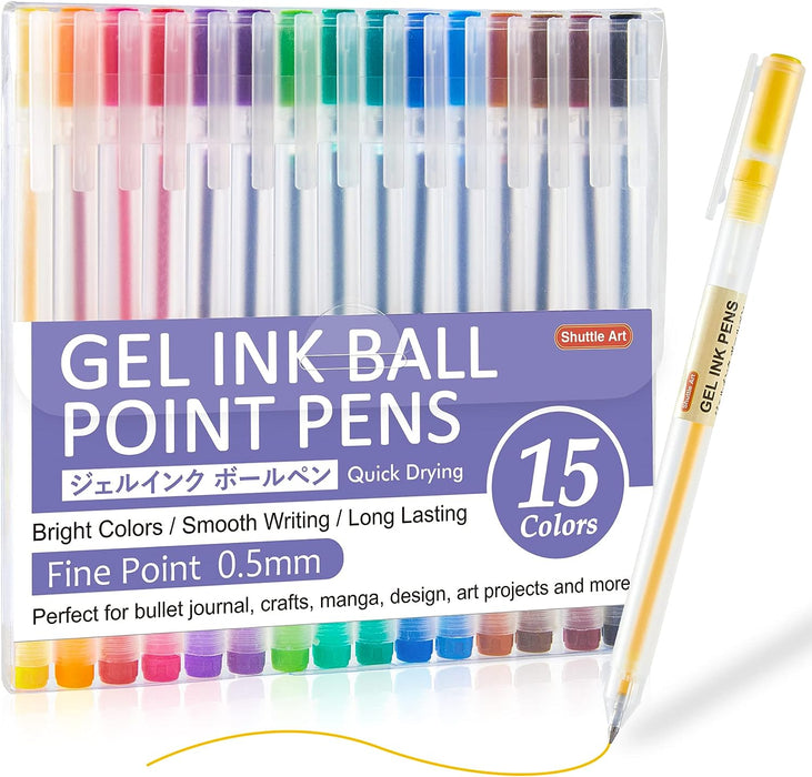 Gel Ink Ball Point Pens - Sewt of 15 Colors