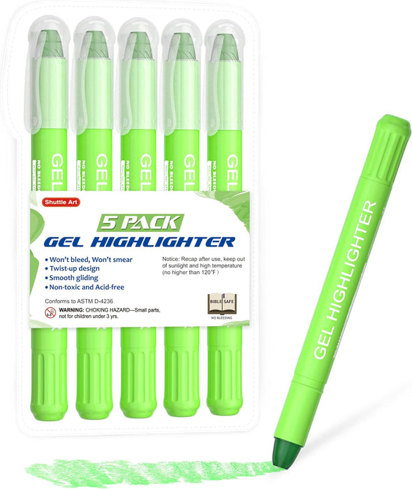 Green Gel Highlighters - Set of 5
