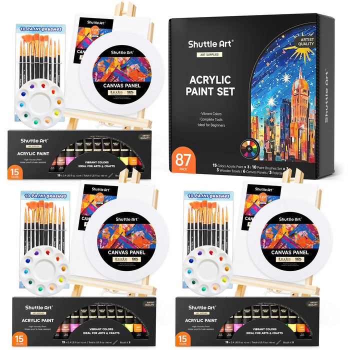 Acrylic Paint Set- 87 Pack, with Acrylic Paint, Wooden Easels, Canvas, Brushes