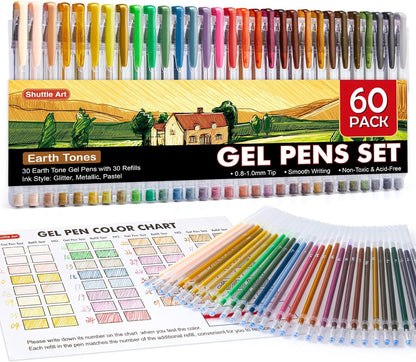 Earth Tone Gel Pens- Set of 30 with 30 Refills