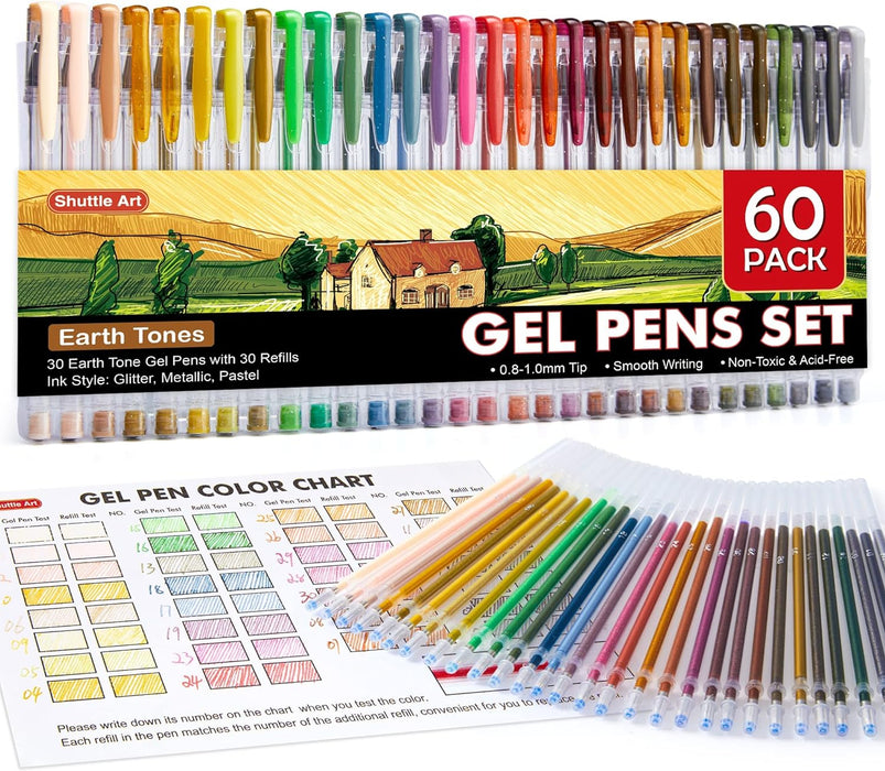 Earth Tone Gel Pens- Set of 30 with 30 Refills