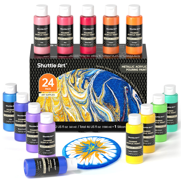 Metallic Acrylic Pouring Paint- Set of 24