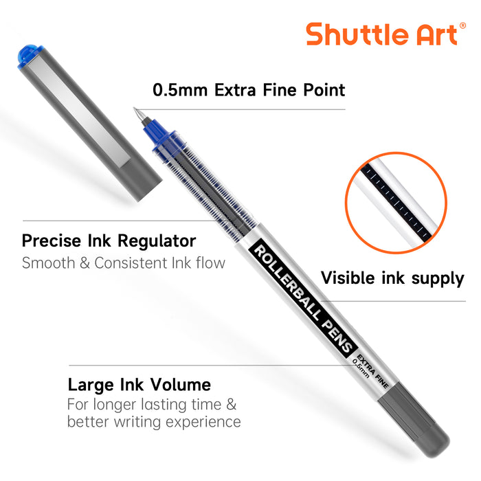 Blue Liquid Ink Rollerball Pens - Set of 10