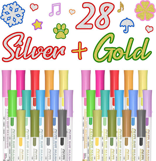 Double Line Outline Markers-14 Silver and 14 Gold