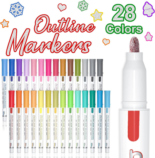 Double Line Outline Markers- 28 Colors