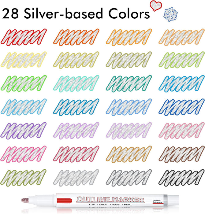 Double Line Outline Markers- 28 Colors