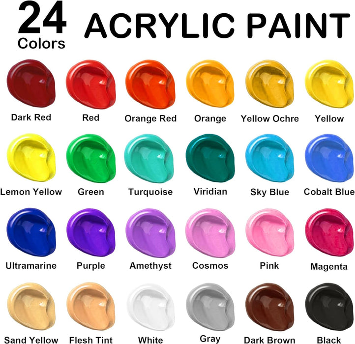 Acrylic Paint Bottle Set - 24 Colors, 250ml/8.45oz Each
